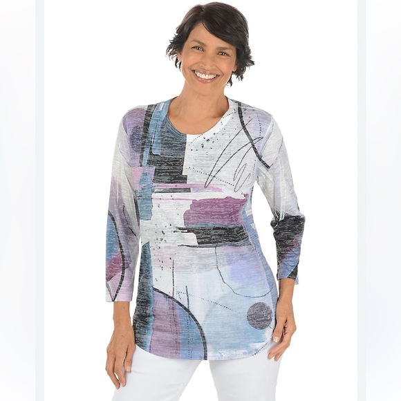 Jess & Jane Tops - Jess & Jane Womens Abstract Print Burnout Tunic Top Size XL Art To Wear